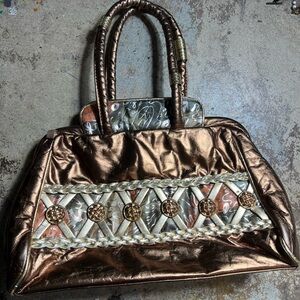 Elegant Bronze and Cream Women's Handbag Leather Vintage